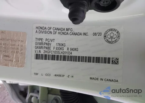 2020 Honda Civic Si Sedan from USA, damaged, VIN 2HGFC1E55LH201034